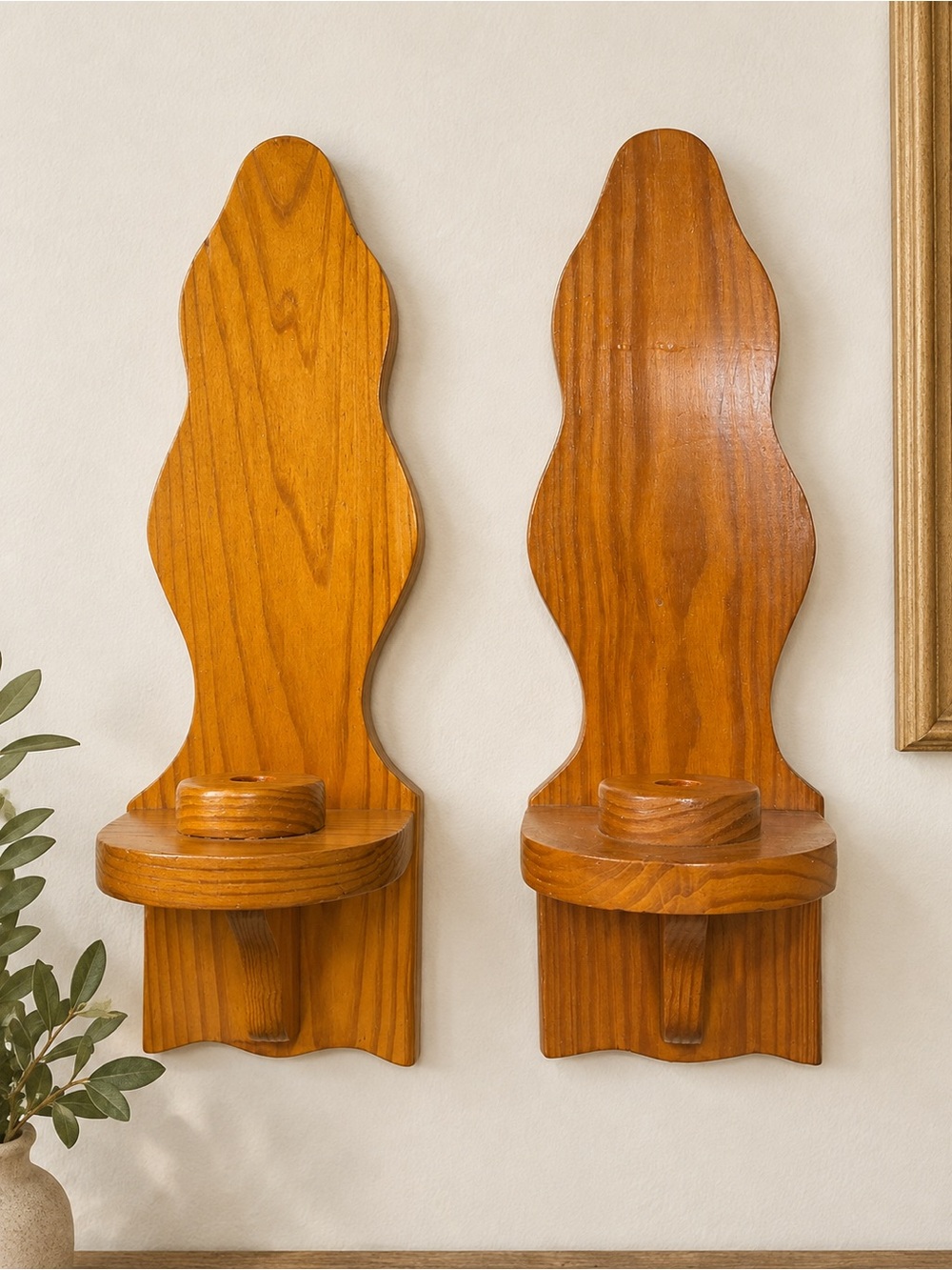 Vintage Handcrafted Wooden Wall Sconces